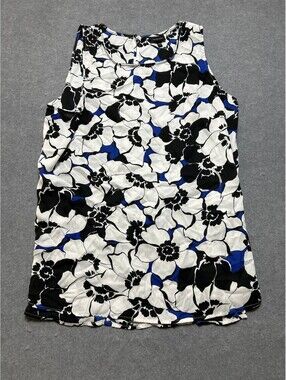 Who What Wear Womens XXL Sleeveless Blouse Floral Blue Black White High Neck